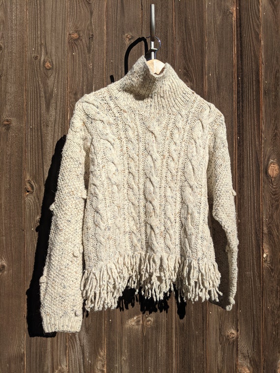 90s Funky Chunky Wool White and Tan Sweater - Kni… - image 1