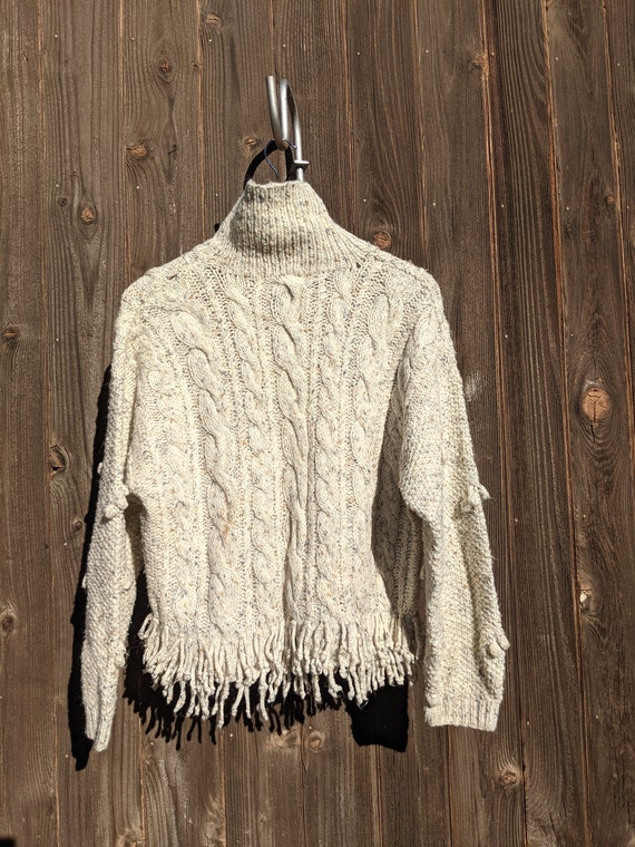90s Funky Chunky Wool White and Tan Sweater - Kni… - image 8