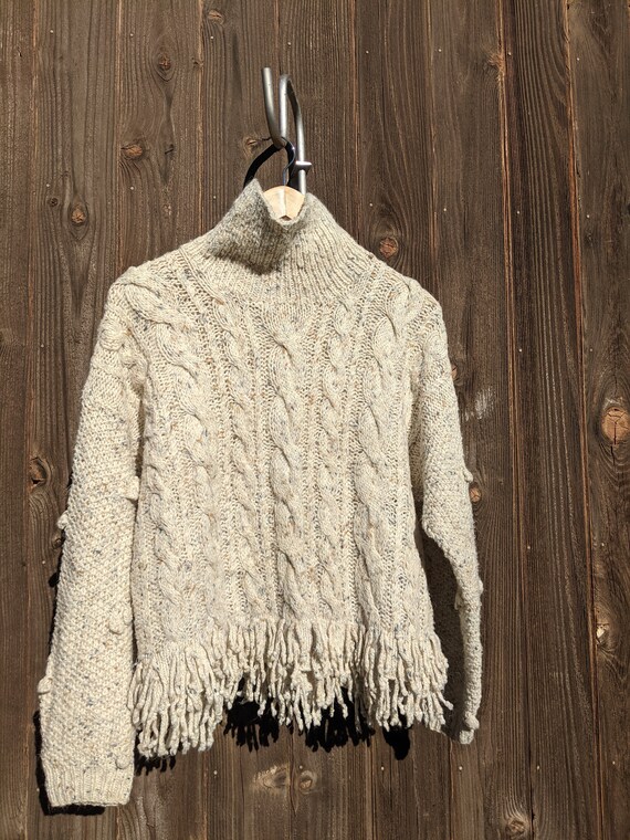 90s Funky Chunky Wool White and Tan Sweater - Kni… - image 7