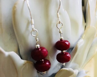 Genuine Ruby Dangle Earrings; Sterling Silver Dangle Earrings; Petite Earrings; Ruby Minimalist Earrings; Handmade Jewelry,