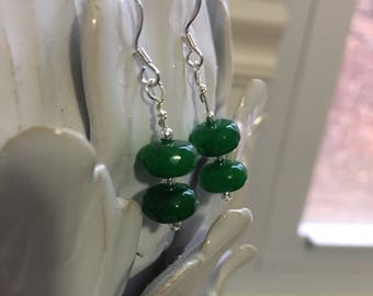 Genuine Emerald Dangle Earrings; Sterling Silver Dangle Earrings; Petite Earrings; Emerald Minimalist Earrings; Handmade Jewelry,