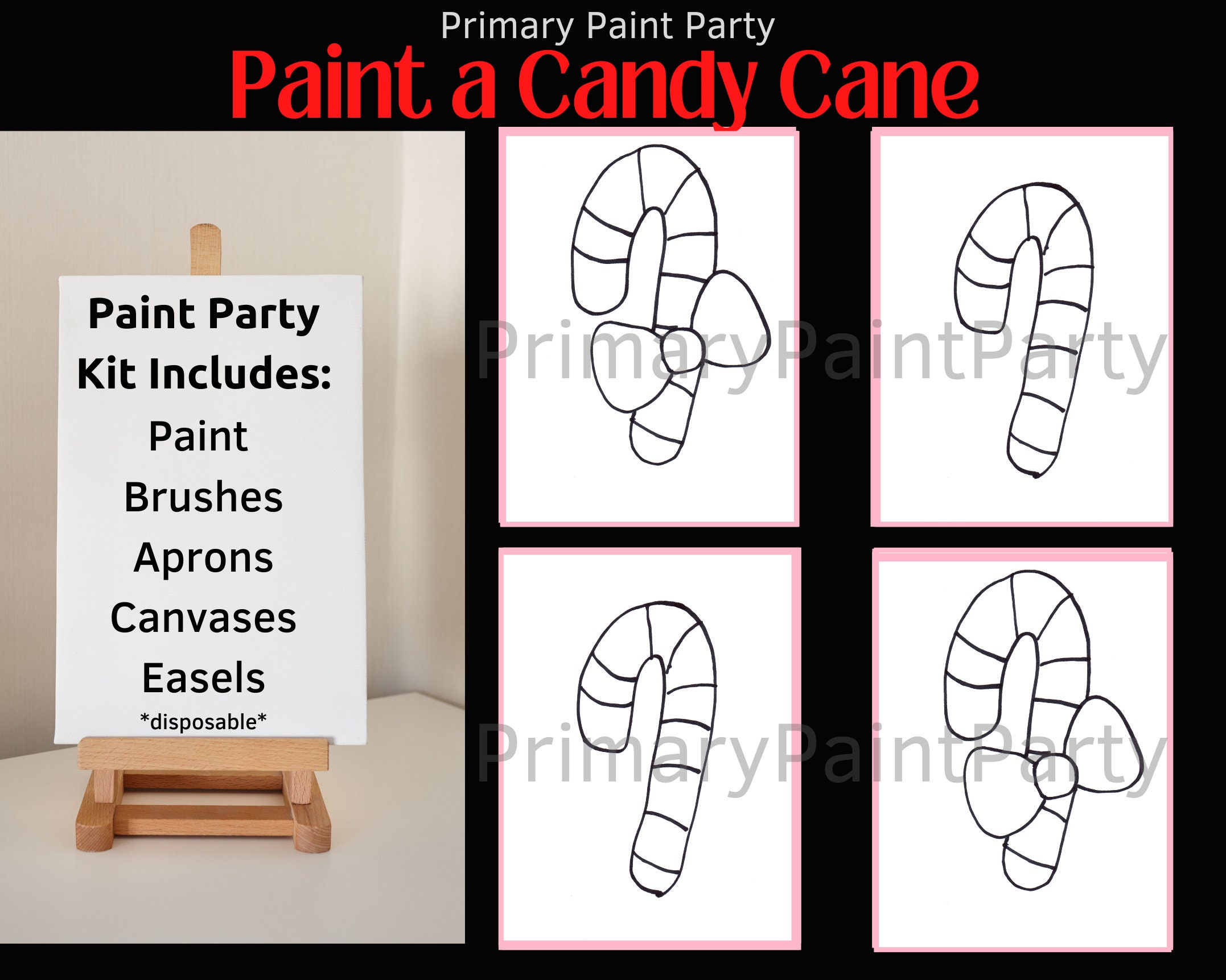 Candy Cane Paint Party at Home Kit Christmas Party, Holiday Games