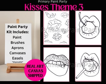 Kisses Theme 3 - Paint Party at home kit | Lips Art, Glossy, Art Party, Girls Night, Bulk Canvas Art Set, Bachelorette Party Games, Beauty