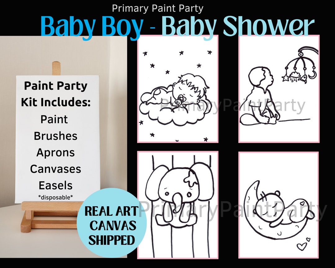 Set of 10 Baby Boy Baby Shower Theme Paint Party Its a Boy, Baby Boy Canvas Art Kit, Paint Party