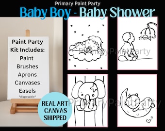 Set of 10 - Baby Boy Baby Shower Theme Paint Party | Its a boy, Baby Boy Canvas Art Kit, Paint Party Kit, Home Art Kit