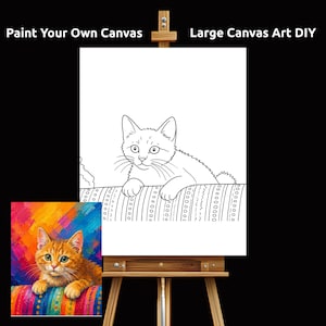 XL Paint Party Canvas | Kitten on Sofa Custom Cat Art on Canvas|  DIY Home Decor | Large Wall Art Gift