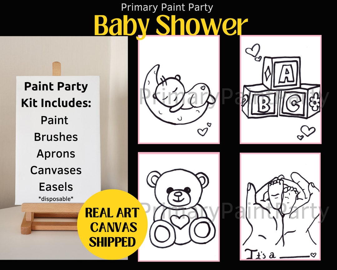 Set of 10 Baby Shower Theme Paint Party Games for Baby Shower, Canvas