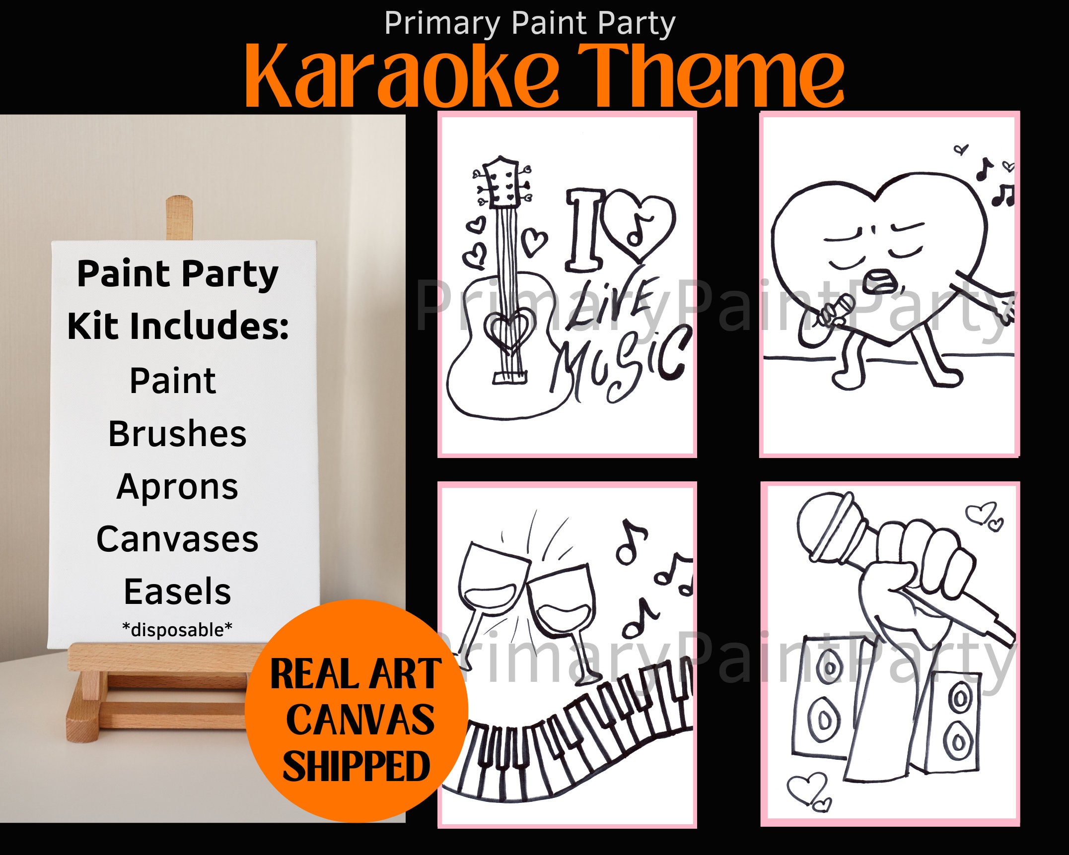 Set of 10 Karaoke Themed Art Party Set Music Art, DIY, Concert