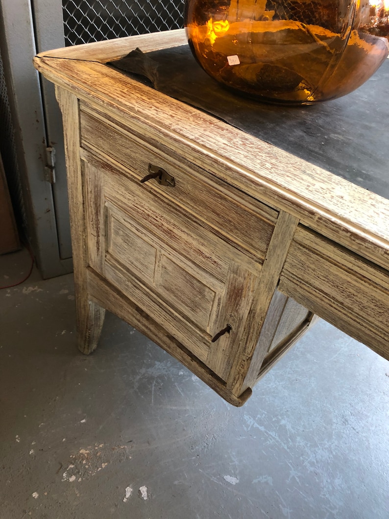 Old wooden white wash desk with lots of drawers | Etsy