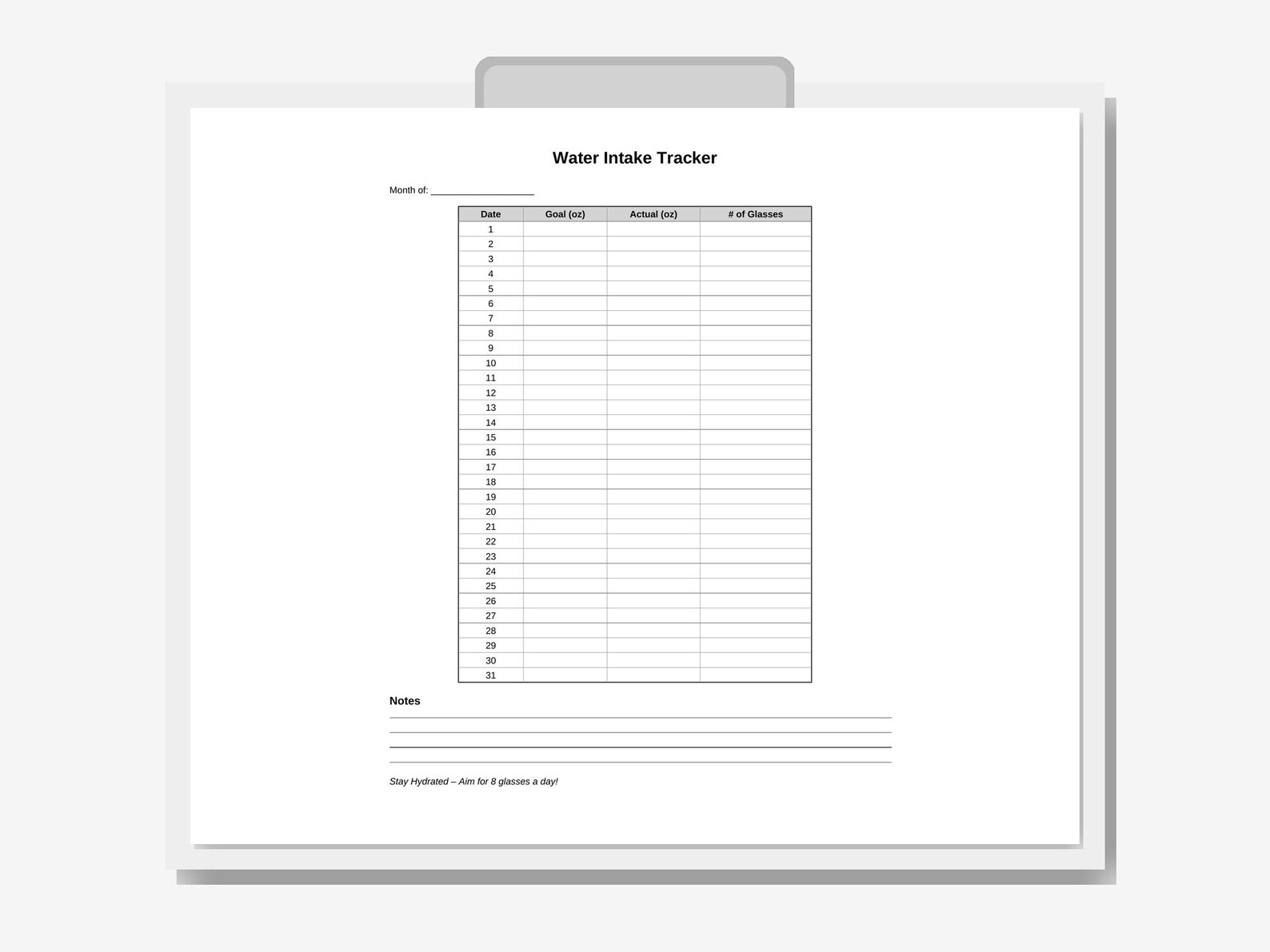 Water Intake Tracker Printable | Daily Hydration Log PDF | Full Page ...
