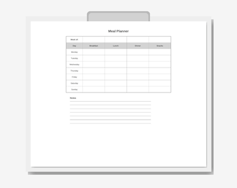 Meal Planner Printable | Weekly Food Organizer | Full Page PDF with Notes | Instant Download