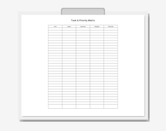 Task & Priority Matrix Planner Printable | Full Page PDF | Eisenhower Matrix Productivity Template | Instant Download