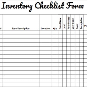 Inventory Checklist Form Home Inventory, Office Inventory, Restaurant Inventory, Farm Inventory and More