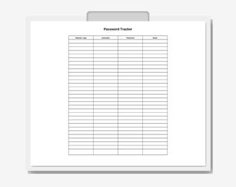 Password Tracker Printable | Full Page PDF | Login & Account Organizer Sheet | Instant Download