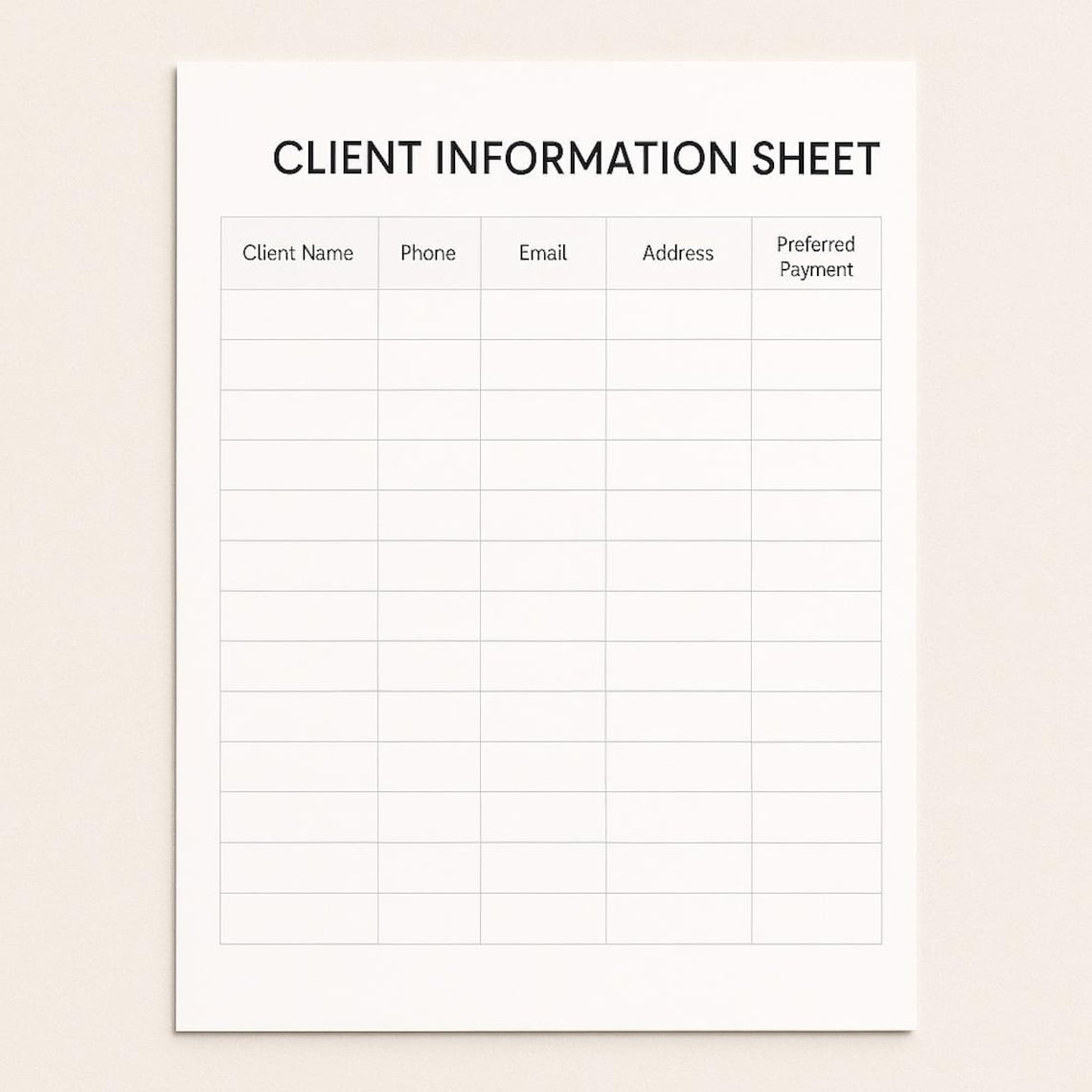 Client Information Sheet, Editable Client Intake Form, Printable ...