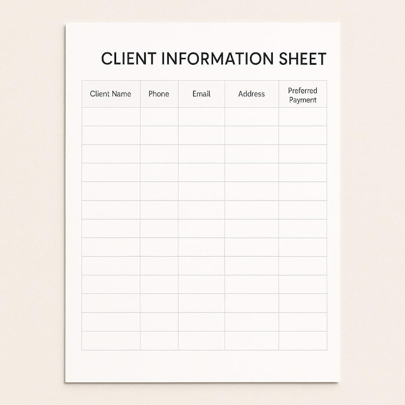 Client Information Sheet, Editable Client Intake Form, Printable ...