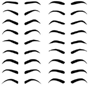 May include: A set of 40 different eyebrow stencils, each with a unique shape and style. The stencils are made of a clear, flexible material and are reusable.