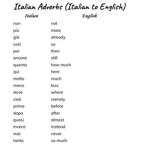 Learn  Italian Adverbs, with this list of commonly used  adverbs, Language Learning, Teaching