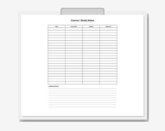 Study Notes Planner Printable | Full Page PDF | Note Taking & Study Organizer | Instant Download