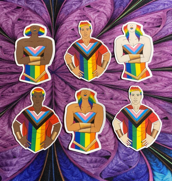 Progressive Pride Super Hero Doe Cut Stickers - Etsy