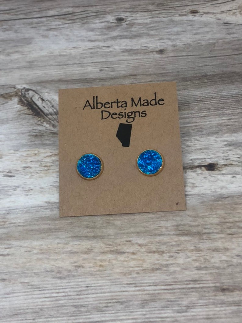 Gold Earrings Gift for Her Blue Druzy Earrings Jewelry Stud Druzy Earrings Faux Druzy Stainless Earring Druzy Stud Accessory 12mm