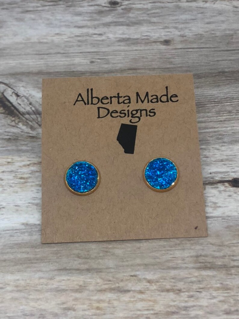 Gold Earrings Gift for Her Blue Druzy Earrings Jewelry Stud Druzy Earrings Faux Druzy Stainless Earring Druzy Stud Accessory 12mm