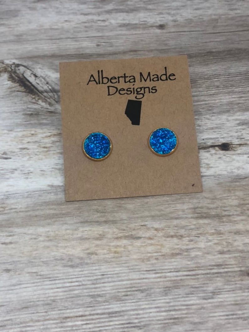 Gold Earrings Gift for Her Blue Druzy Earrings Jewelry Stud Druzy Earrings Faux Druzy Stainless Earring Druzy Stud Accessory 12mm
