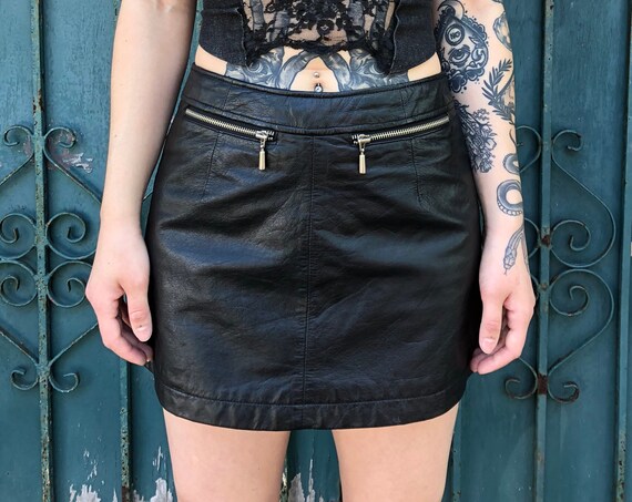 Vintage Black Leather Mini Skirt