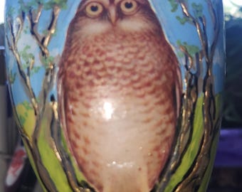 Owl themed 10 inch Decorated Posable wooden hand