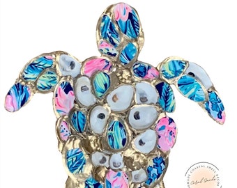 Lilly P. Coastal Oyster Sea Turtle Wall Decor-18”x18”