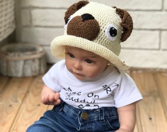 Sombrero de sol para bebé con diseño de carlino – Sombrero tipo cubo para niños pequeños – Sombrero de playa para bebé – Lindo sombrero de verano para niños