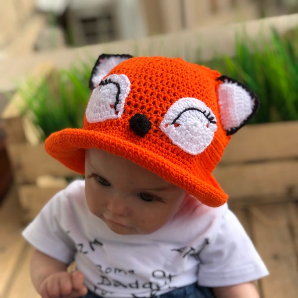 Cute Fox ears beanie Kawaii ear Bucket hat crochet Knit hat Animal Beach hat  Adorable animal Fox Sun hat