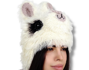 Alpaka Mütze – Tiermütze – Alpaka Beanie – Flauschige gestrickte Wintermütze – Handgemachtes Geschenk