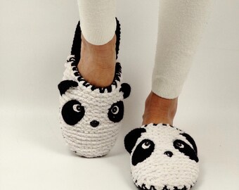 Pantuflas de panda – Pantuflas de animales adorables – Zapatillas de casa de ganchillo – Regalo acogedor