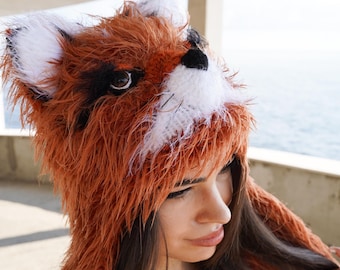 Fuchs Mütze – Orange Tiermütze – Fuchs Mütze – Handgemachte gestrickte Wintermütze – Geschenk für Tierliebhaber