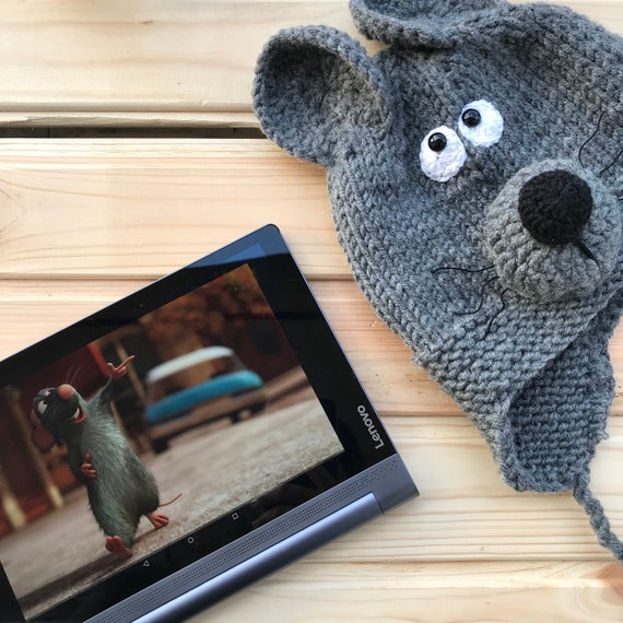 Handknit Ratty Hat Cozy Winter Animal Hats Rat Hat Crochet Rat Hat Baby Ratty Hat Gray Mouse Hat Brand Style Hat Toy Ratty Year of The Rat