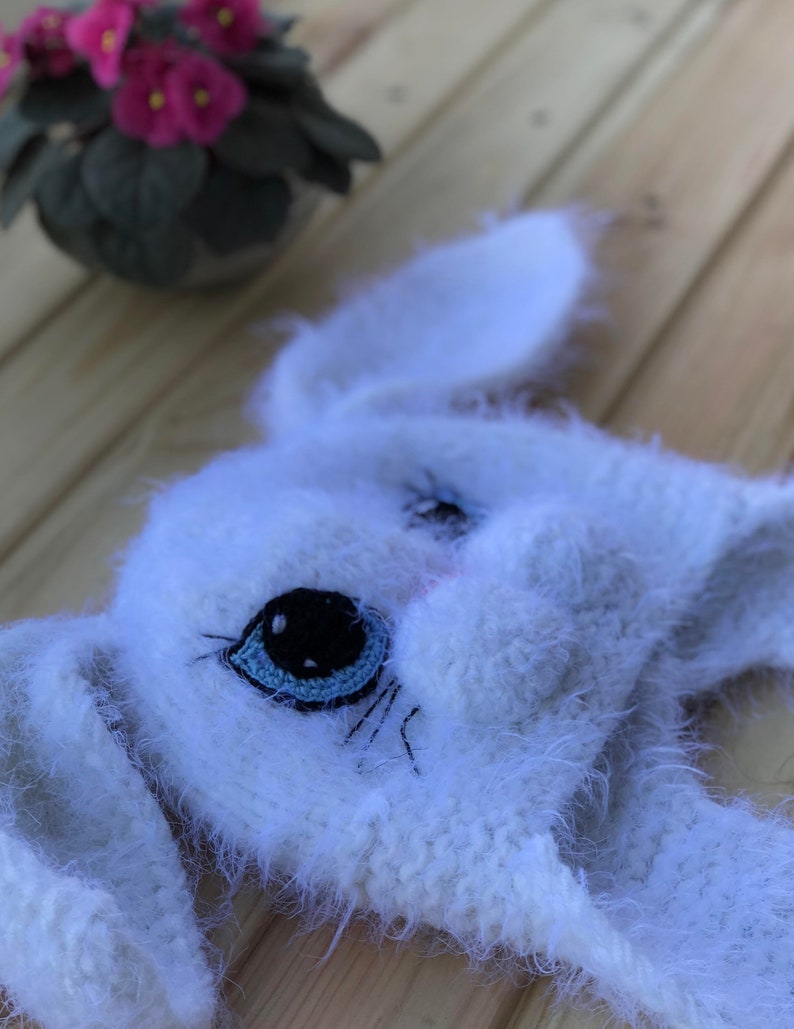 Bunny rabbit kids costume hat White hat rabbit ears Baby rabbit hat White rabbit Rabbit Winter Hat Rabbit Face Hat Knitted bunny