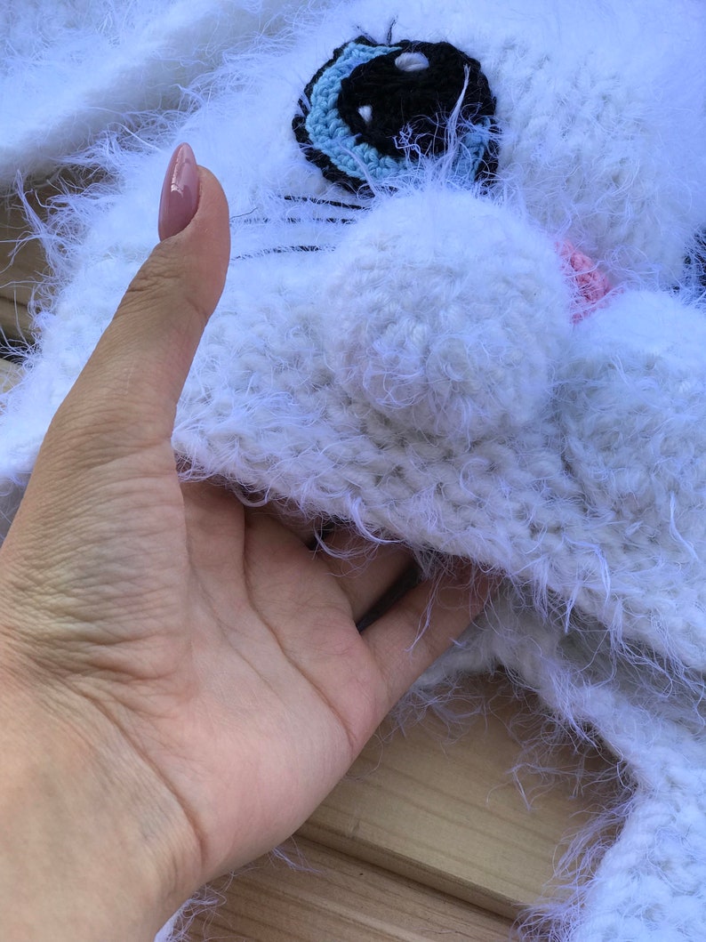 Bunny rabbit kids costume hat White hat rabbit ears Baby rabbit hat White rabbit Rabbit Winter Hat Rabbit Face Hat Knitted bunny