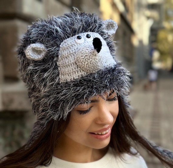 Pom Pom Beanie Hats For Men Hedgehog Bobble Hats Embroidered Animal
