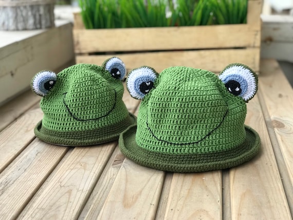 Сrochet Frog Hat Bucket Hat Frog Headpiece for Toddlers Kids and Adults  Knit Bucket Hat Unisex Bucket Hat Bucket Hat Cute Bucket Hat Women 