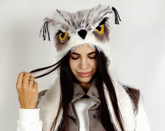 Eulen Beanie – Tiermütze – Süße Strickmütze – Kuschelige Wintermütze – Handgemachtes Geschenk