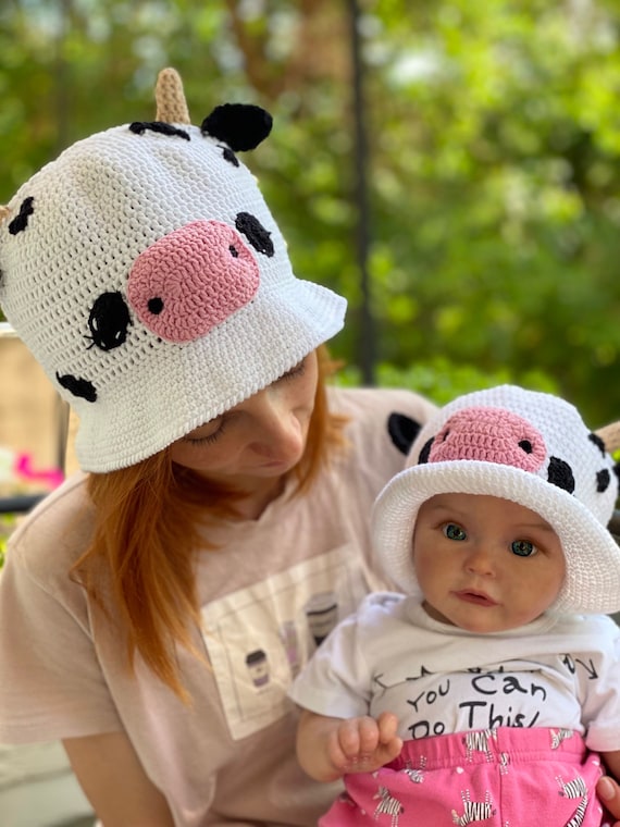 Mom and Daughter Gifts Mother and Child Crochet Bucket Hat Animal Baby  Funny Hats Designer Cow Cotton Bucket Hat Mom to Be Gift Sun Hat -   Canada