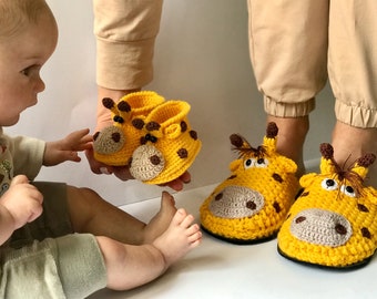 Baby booties giraffe Fun slippers giraffe Unique pregnancy present gift new mommy Matching mom and baby shoes  mother baby custom gift