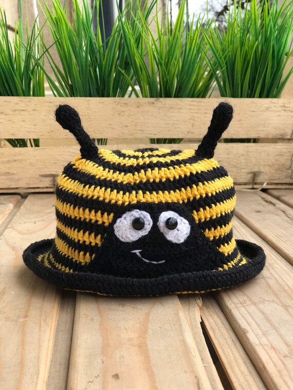 Bumble Bee Handmade Ruffled Crochet Bucket Hat Cute Bee Bucket Hat Crochet Handmade Hat Crochet 100% Cotton Bucket Hat Animal Bucket Hat