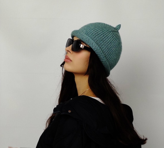 Handmade Green Knit Beanie Hat Emerald Green Hat Chunky Knit Pom Pom Beanie Handmade Winter  main image 3