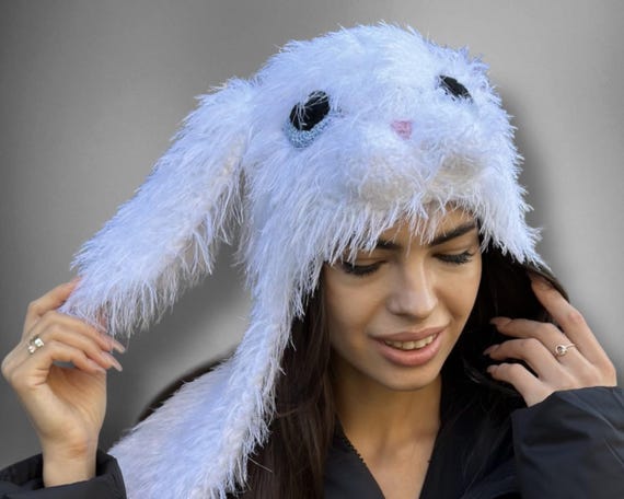 Fluffy Faux Fur White Bunny Hat TTYAO REII Furry Beanie Cute Bunny Hat Faux Fur Rabbit Ear  main image 3