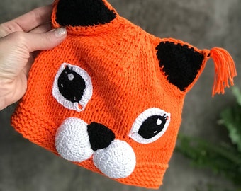 Fox Baby Beanie – Handmade Crochet Animal Hat for Winter – Cute Baby Skull Cap – Warm Toddler Fox Hat with Ears