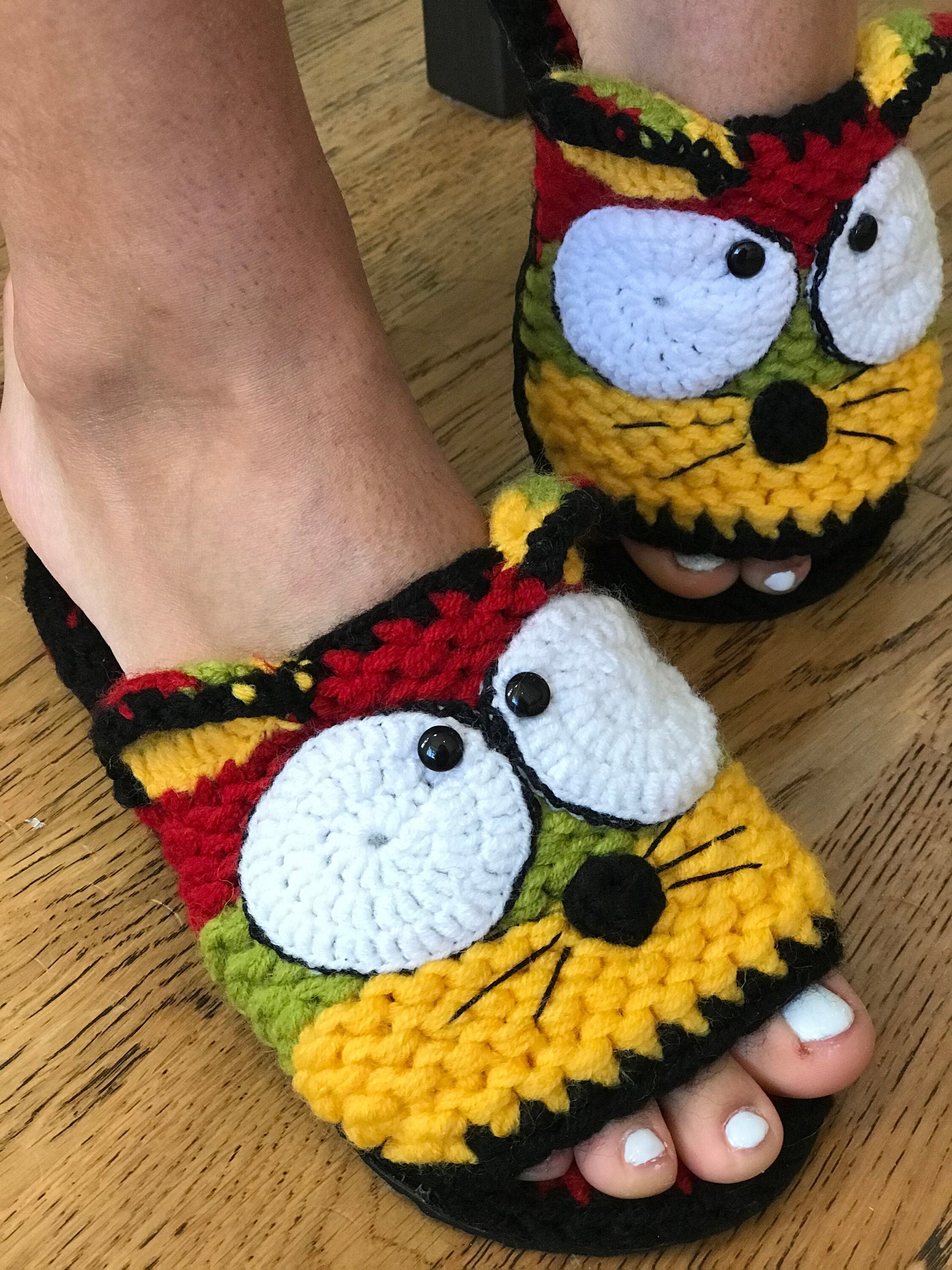 Handmade Slippers Unisex Slippers Cat Slippers Crochet Hat Etsy
