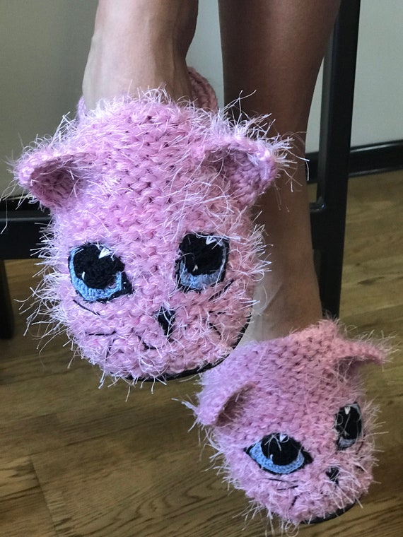 Pink Cat Slippers Funny Slippers House Slippers Handmade 