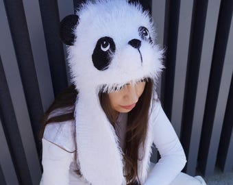 Czapka Panda – Czapka w kształcie zwierzęcia – Czapka Panda – Urocza dzianinowa czapka zimowa – Ręcznie robiony prezent